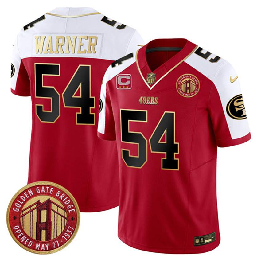 Men's Red San Francisco 49ers #54 Fred Warner F.U.S.E. Golden Gate Bridge With 3-Star C Patch Alternate Vapor Limited Stitched Football Jersey